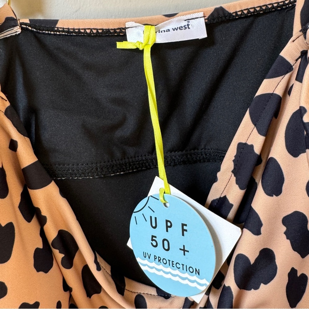 NWT Marina West triple ruffle leopard print one piece SPF 50+ swimsuit Sz Large - Picture 6 of 8